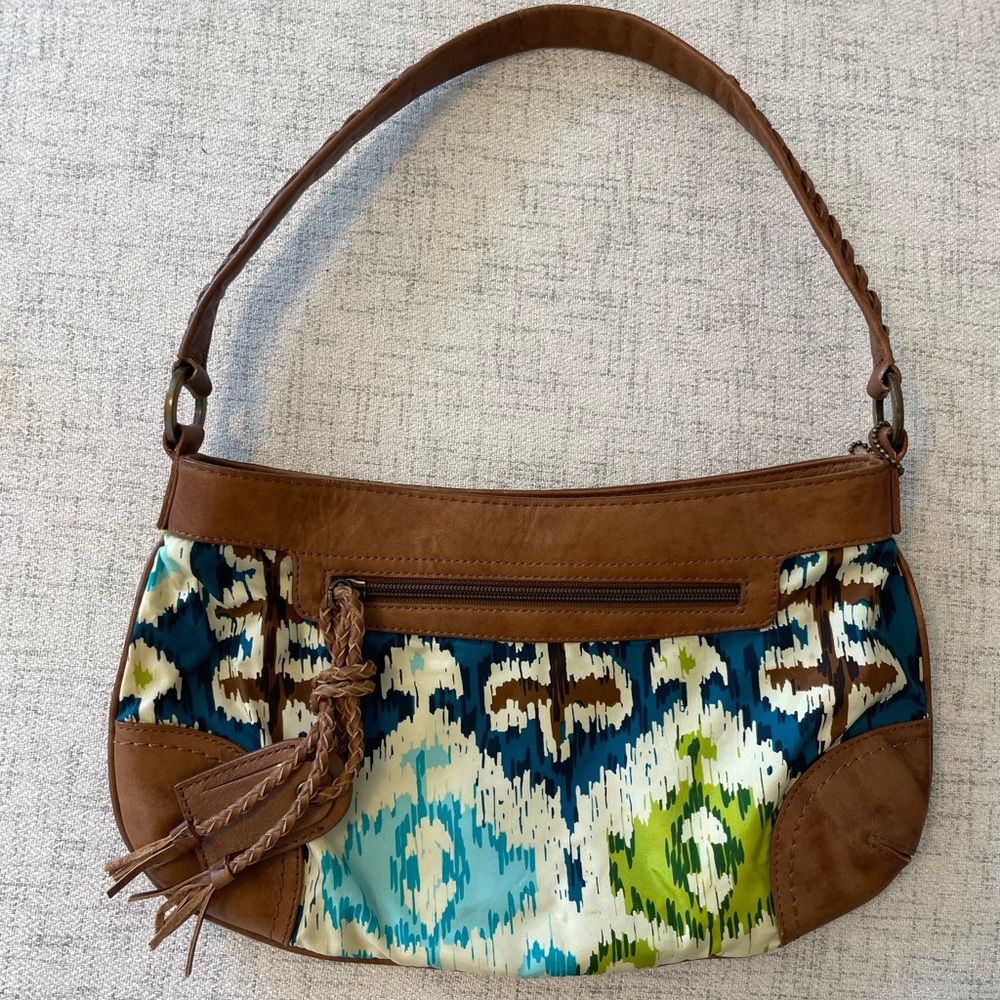 Y2K multicolour cotton and leather shoulder bag with tassel detail